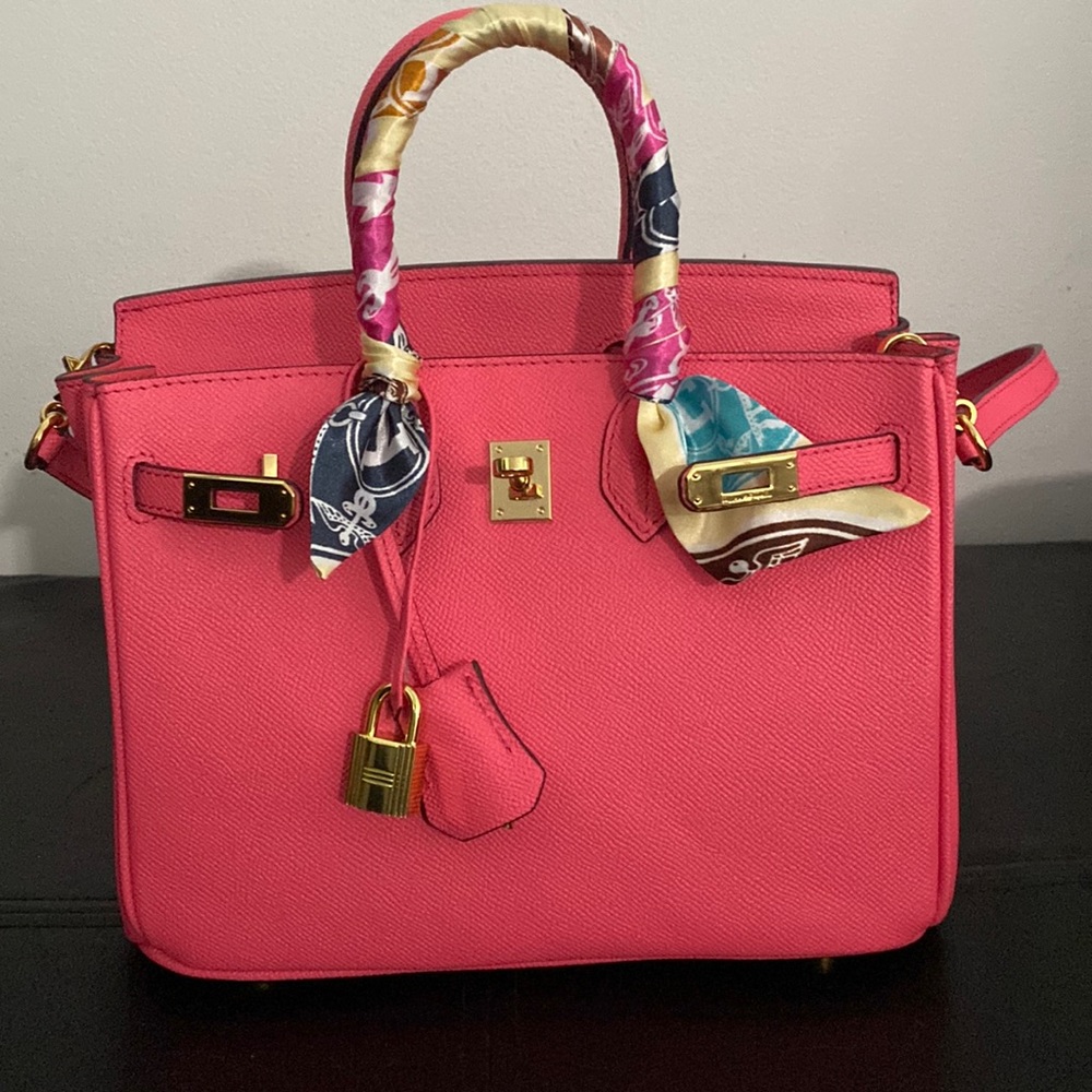 House of Hello birkin 25 coral red leather handbag